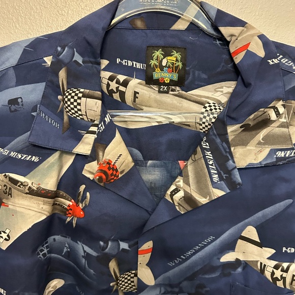 Benny's USA Fighter Planes Men's Hawaiian Shirt 2XL 100% cotton - Picture 7 of 10